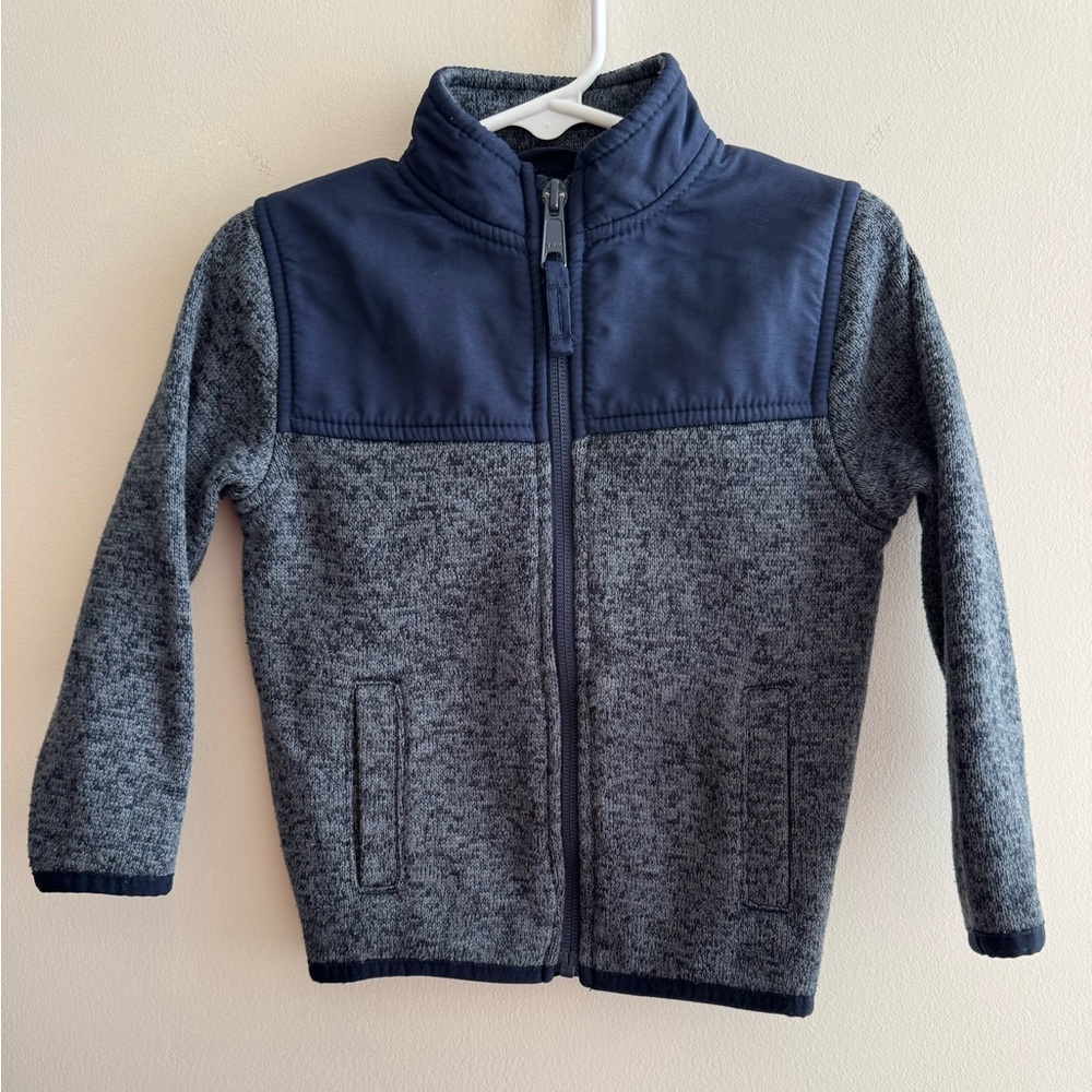 The Children's Place Heather Gray and Navy Fleece Zip Jacket